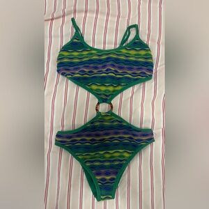 Urban Outfitters Green and Blue Wave One Piece